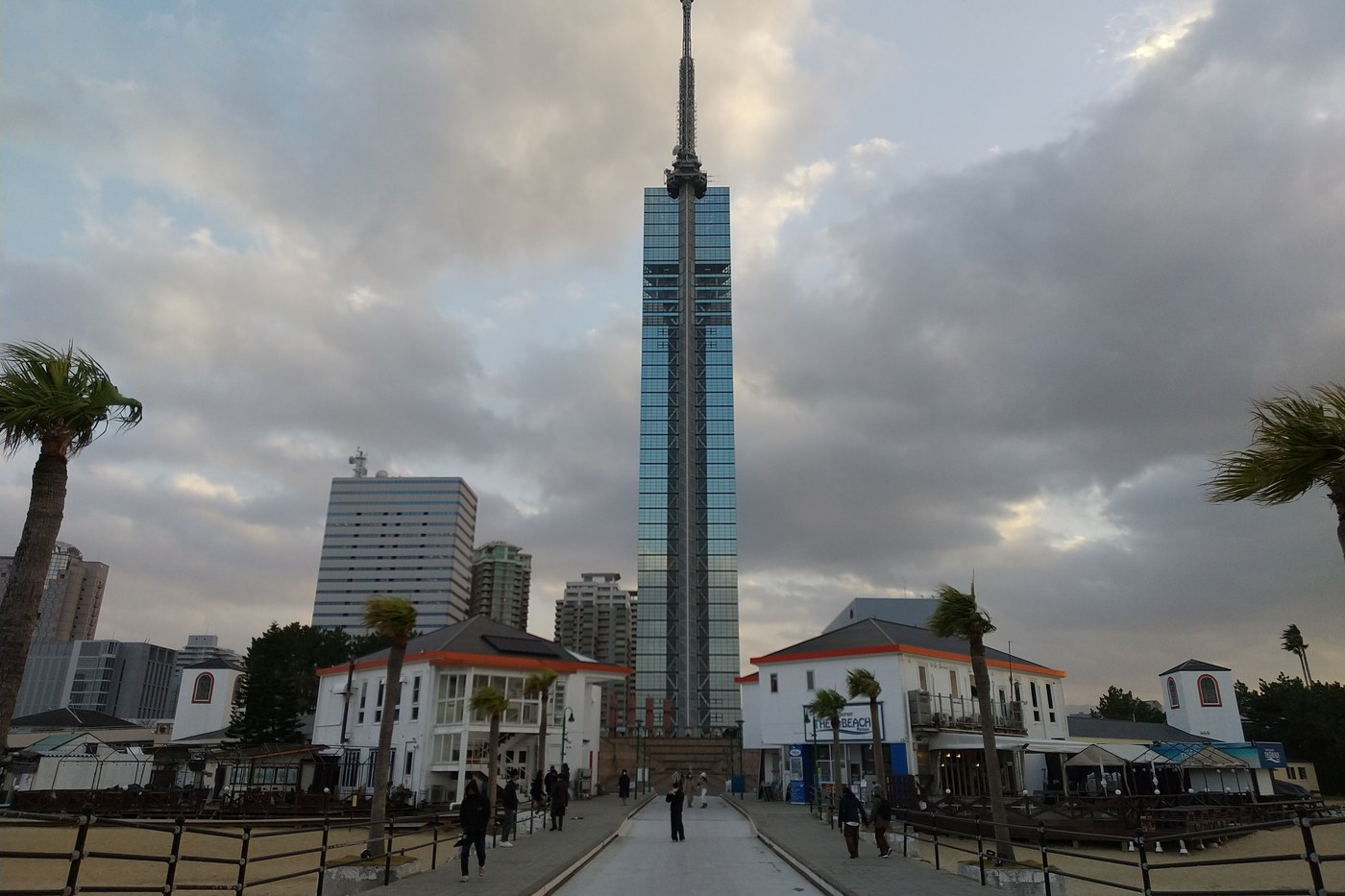 Fukuoka Tower, the seafront landmark, seen from Momochi park.